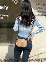 Crossbody Bag Women Embroidered Waves Square Shoulder Strap 3 Colors Casual Everyday Handbag