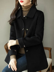 Wool Coat Women Slim Square Collar Single Breasted Elegant Office Winter Casual Outerwear Fashion