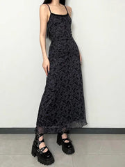 Maxi Dress Women Y2K Grunge Loose Fit Spaghetti Strap Retro Spring Summer Casual Fashion Dress