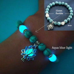 Glow in the Dark Bracelet Women Lotus Flower Charm Natural Turquoise Yoga Prayer Jewelry Gift