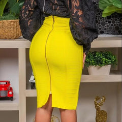 Women's Rear Zipper Bandage Skirt High Waist Tight Stretchy Bodycon Office Skirt