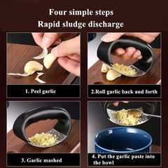 Garlic Press Stainless Steel Manual Crusher Masher Kitchen Accessory Tool Cooking Gadget