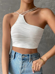 Y2K Asymmetric Neck Crop Top Women Sleeveless Backless Cami High Street Casual Summer Fashion