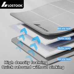 Layers of a mattress with 'Lostook' branding and text describing features.