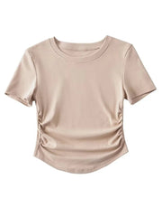 T-Shirt Women Crew Neck Short Sleeve Cotton Ruched Sides Casual Everyday Fashion Tee Top