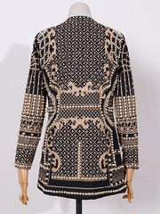 Jacket Women Shawl Collar Embroidered Beaded V-Neck Vintage Elegant Ladies Outerwear Coat Fashion