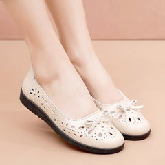 Flats Women Soft Leather Cut Out Slip On Casual Sandals Spring Summer Comfortable Footwear Shoes