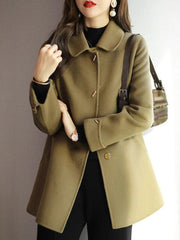 Wool Coat Women Slim Square Collar Single Breasted Elegant Office Winter Casual Outerwear Fashion