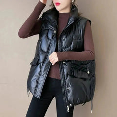 Down Cotton Vest Women Loose Fit Casual Sleeveless Waistcoat Large Size Winter Fashion Top