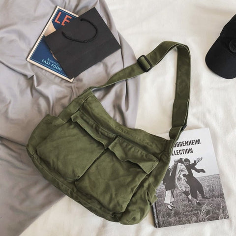 Large Capacity Canvas Shoulder Bag Women Multiple Pockets Tote School Shopping Work Casual Fashion