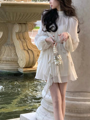 Long Sleeve Mini Dress Women Chiffon Y2K Lolita Casual Elegant Office Fashion Dress