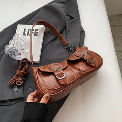 Shoulder Bag Women Double Pocket PU Leather Trendy Crossbody Underarm Handbag Purse