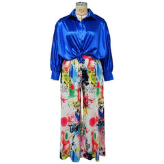 Pant Set Women Plus Size 2-Piece Long Sleeve Top Wide Leg Pants Casual Matching Suit Outfit