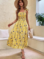 Maxi Dress Women Chic Floral Print Backless Sleeveless Bandage Beach Sundress Casual Spring Summer
