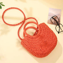 Crossbody Bag Women Rattan Straw Handwoven Half-Moon Beach Shoulder Bag Large Capacity Summer