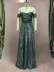 Off Shoulder Sequin Prom Dress A-Line Evening Gown Long Slit Sparkly Formal Floor Length Women
