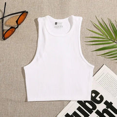 Crop Top Women Solid Basic Seamless Rib-Knit Sleeveless Elastic Casual Streetwear Tank Vest Top