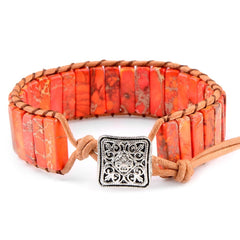 Natural Gemstone Bracelet Unisex Multicolor Leather Adjustable Meditation Yoga Jewelry Gift