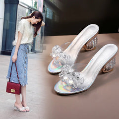 Jelly Sandals Women PVC Crystal Peep Toe High Heel Transparent Heel Fashion Slippers Summer Shoes