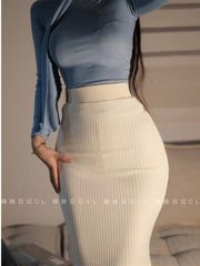 High Waist Fishtail Maxi Skirt Women Slim Thin Hip Long Elegant Casual Fashion Skirt