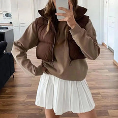 Puffer Vest Women Cropped Padded High Neck Sleeveless Quilted Winter Warm Insulated Adjustable Hem
