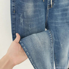 Jeans Women Plus Size Stretchy Nine-Point High Waist Thin Pants Casual Denim XL-6XL Fashion