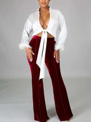Velvet Bell Bottoms High Waist Flares Stretchy Pants