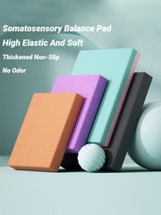 Somatosensory balance pads in various colors on a light blue background