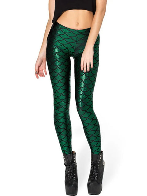 Leggings Women Mermaid Fish Scale Print Push Up Stretch Shiny Streetwear Casual Fashion Pants