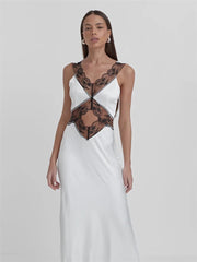 Maxi Dress Women Backless Hollow Out Patchwork Printed High Waist Elegant Party Evening Prom Dress