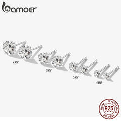 Stud Earrings Women 925 Sterling Silver Platinum Plated Round Cubic Zirconia Hypoallergenic Gift