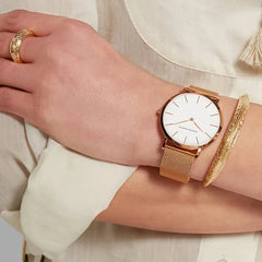 Watch Women Japan Quartz Rose Gold Waterproof Nordic Minimalist Fashionable Elegant Ladies Wristwatch