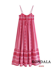 Maxi Dress Women Bohemian Flower Print Knit Corset Long Cami Bow Tie Embroidered Ruffle Summer Dress