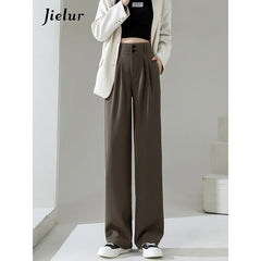 High Waist Wide Leg Pants Women Double Button Various Colors Casual Fashion Trousers