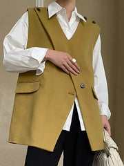Vest Women Irregular Design Single Button Waistcoat Casual Loose Oversized Chic Fashion Top