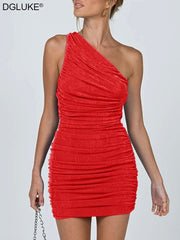 One Shoulder Backless Mini Dress Women Bodycon Chic Prom Evening Party Fashion Dress