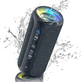 Bluetooth speaker with water splashes on a white background