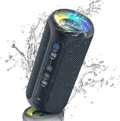 Bluetooth speaker with water splashes on a white background