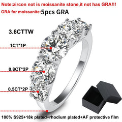 Moissanite Engagement Ring Women 925 Sterling Silver 3.6CT Clear Diamond Band 5 Stone Round Cut