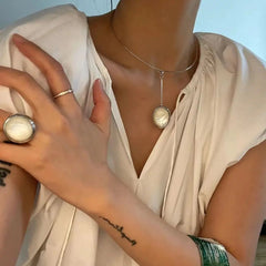 Shell Stud Earrings & Necklace Set Women Brass Natural Vintage Party Runway Jewelry Accessories