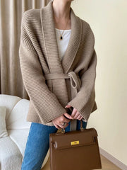 Lace Up Cardigan Women Knitted Loose Waist Oversized Warm One Size Casual Winter Fashion Sweater