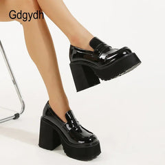 Platform Loafers Women Chunky High Heel PU Leather Slip-On Casual School Office Girls Fashion Shoes