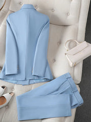 Pant Suit Women Elegant Business Formal Blazer Jacket Trousers 2-Piece Contemporary Office Attire Set