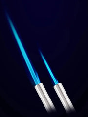 Two blue lightsabers on a black background
