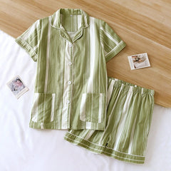Cartoon Print Pajama Set Women Short Sleeve Top Shorts Casual Loungewear Sleepwear Fashion