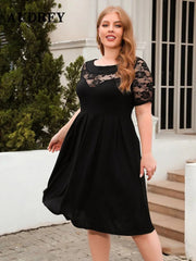 Plus Size Lace Dress Women Elegant Black Cutout Casual Evening Party Ladies Summer Fashion Dress