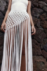 Maxi Skirt Women Handmade Crochet Tassel Side Split Knitted Long Beach Cover Up Boutique Casual Fashion