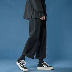 Wide Leg Pants Women Casual Retro Ankle Length Elastic Waist Loose Comfortable Trousers Fashion