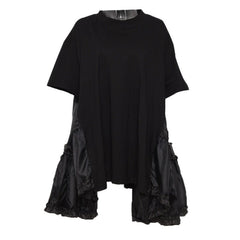 Half Sleeve Maxi Dress Women Pleated Split Joint Loose Round Neck Oversized Casual Fashion