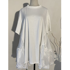 Women's Half Sleeve Pleated Split Joint Loose Dress Round Neck Over Sized Dress